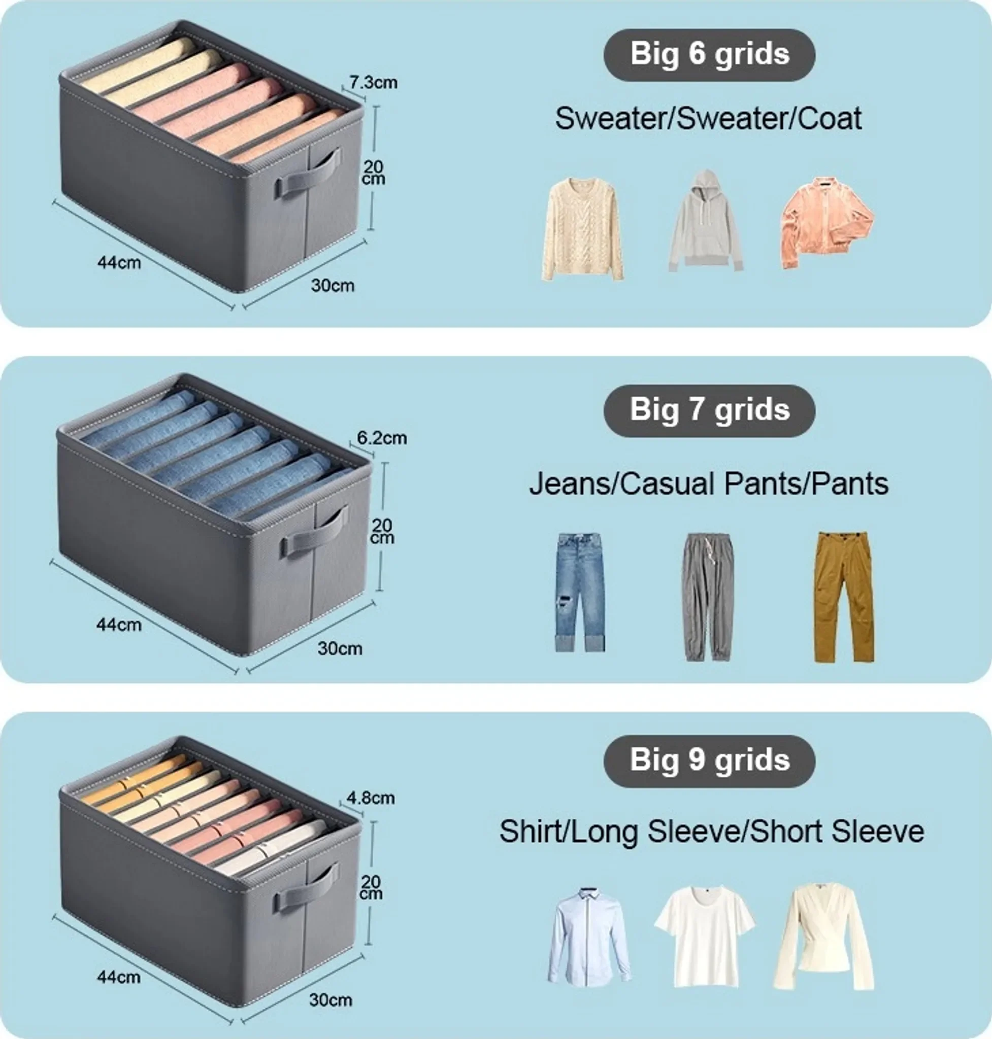 Organizerbox für Kleidung – starr, grau, für Schrank